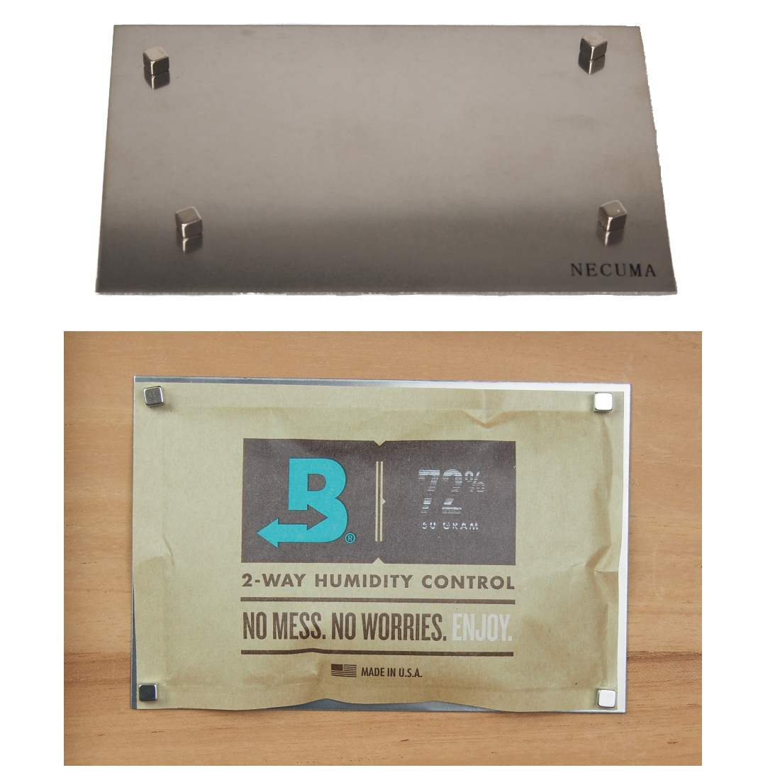 Artikelbild 1 des Artikels “Necuma Halterung für 2 Wegebefeuchter + 1 Stück Boveda 72% 60 Gramm “