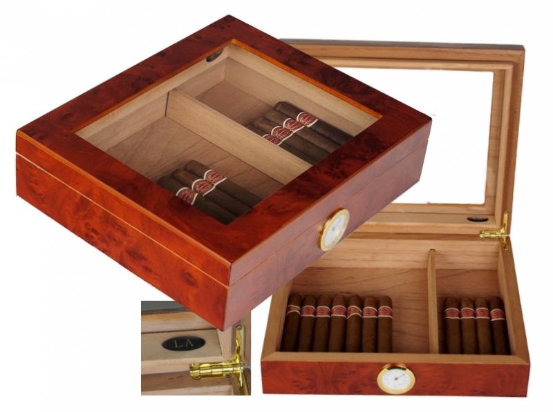 Artikelbild 1 des Artikels “LA Amboina Maser Finish Humidor Kristallglas V-240 Polymerbefeuchter “