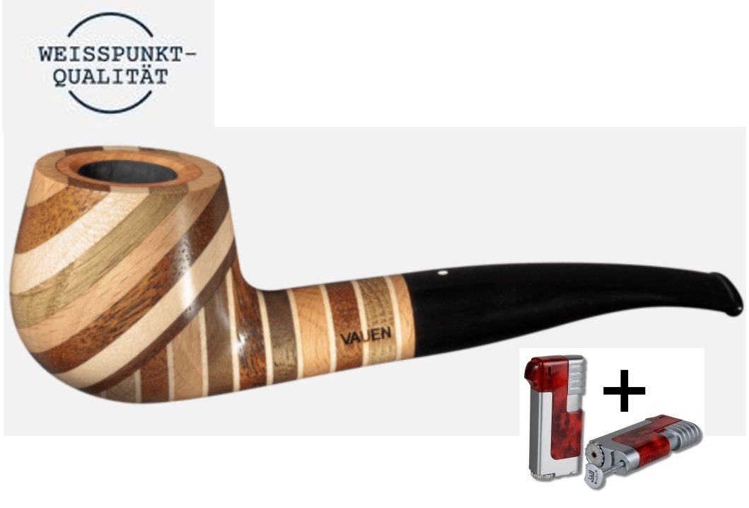Artikelbild 1 des Artikels “Vauen Pfeife Hawaii 240 Weißpunktedition + Necuma Pfeifenfeuerzeug “