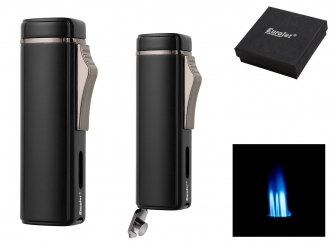 Eurojet Zigarrenfeuerzeug 3xJetflame schwarz mit Zigarrenbohrer 