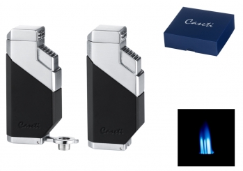 Caseti Paris Feuerzeug 3fach Jetflamme chrom-schwarz mit Zigarrenbohrer 