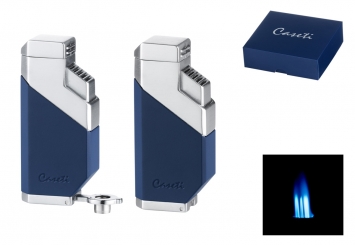 Caseti Paris Feuerzeug 3fach Jetflamme chrom-blau mit Zigarrenbohrer 
