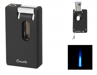 Caseti Zigarrenfeuerzeug Jet Flame schwarz matt mit Zigarrenabschneider Kerbschnitt und Bohrer 0,8mm 