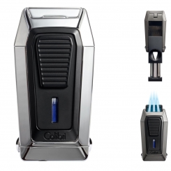 * COLIBRI Cigarrenfeuerzeug Quantum chrom-schwarz 3er-Jet-Flamme Zigarrencutter Kerbschnitt 