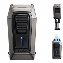 COLIBRI Cigarrenfeuerzeug Quantum * gun-schwarz 3er-Jet-Flamme Zigarrencutter Kerbschnitt 