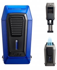 * COLIBRI Cigarrenfeuerzeug Quantum blau 3er-Jet-Flamme Zigarrencutter Kerbschnitt 