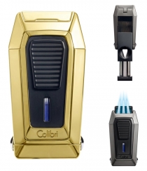 * COLIBRI Cigarrenfeuerzeug Quantum gold-schwarz 3er-Jet-Flamme Zigarrencutter Kerbschnitt 