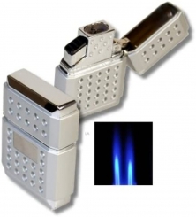 Tycoon Dots Doppel Jet Feuerzeug silber 