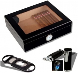 Humidorset Black-Editon Sichtfenster 2 Polymerbefeuchter 