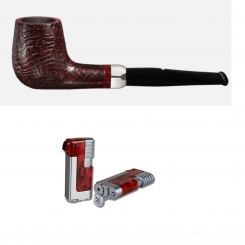 Vauen Pfeife New York Weißpunktedition NY522N+Necuma Pfeifenfeuerzeug 
