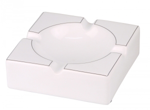 Keramik Zigarrenascher 4 Ablagen weiß glänzend Silberrand 