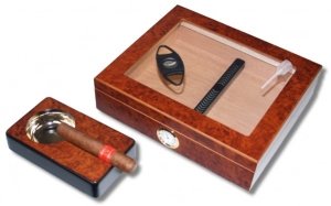 Kristallglas Wurzelholz Finish Humidor-Set V-240 