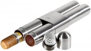 Adorini 2er Zigarrenetui Stahl - Satin/Zeder 