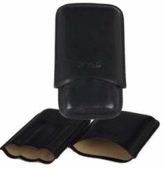 Zigarrenetui feines Leder Teleskop schwarz 3er Robusto 