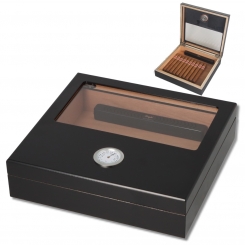 Angelo Humidor schwarz matt mit Fenster Inkl. Polymerbefeuchter 