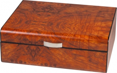 Humidor Wurzelholzdekor Ulme matt Polymeerbefeuchter für 30 Zigarren 