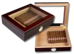 Teakwood Finish Humidor Kristallglas V-240 Polymerbefeuchter 