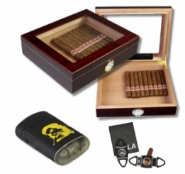 Humidor -Set Teakwood Finish Kristallglas V-240 Polymerbefeuchter 