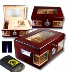 Wood Wonderful Kristallglas Humidor V-1320 inkl. Lifestyle-Ambiente Feuerzeug und Tastingbogen 