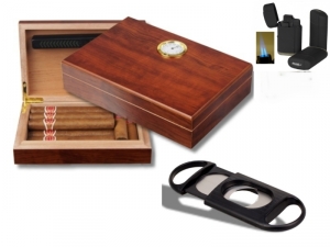 Humidor - Geschenkset Polymerbefeuchter, Cutter, Feuerzeug 