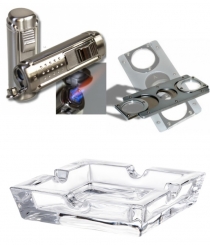 Necuma Smokersset 107 4 fach Zigarrenfeuerzeug und Zigarrencutter Ascher 