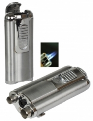 Tycoon Oscar Doppel-Jet Zigarren Feuerzeug chrom-satin Zigarrenbohrer 