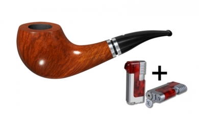 Vauen Pfeife * Caletta glatt 184 Weißpunktedition gebürstet + Necuma Pfeifenfeuerzeug 