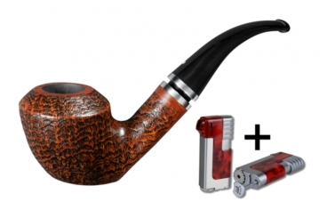 Vauen Pfeife * Caletta sand 535 Weißpunktedition gebürstet + Necuma Pfeifenfeuerzeug 