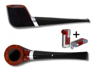 Vauen Pfeife Caro Weißpunktedition glatt braun + Winjet Pfeifenfeuerzeug 