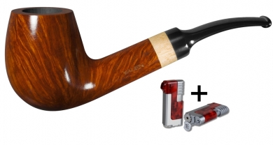 Vauen Pfeife * Duett 1572 + Winjet Pfeifenfeuerzeug glatt braun 