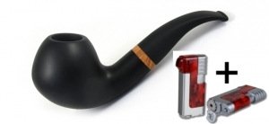 Vauen Pfeife Olaf glatt schwarz matt 1815 + Pfeifenfeuerzeug 
