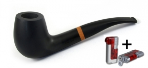 Vauen Pfeife Olaf glatt schwarz matt 1872 + Pfeifenfeuerzeug 