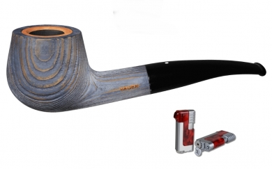 Vauen Pfeife Patina 240 sandgestrahlt Weißpunktedition + Necuma Pfeifenfeuerzeug 