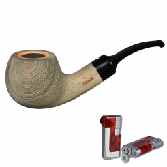 Vauen Pfeife Patina 337 sandgestrahlt Weißpunktedition + Necuma Pfeifenfeuerzeug 