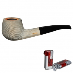 Vauen Pfeife Patina 340 sandgestrahlt Weißpunktedition + Necuma Pfeifenfeuerzeug 