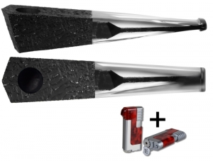 Vauen Pfeife Quixx sand schwarz + Winjet Pfeifenfeuerzeug 