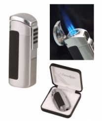 Passatore Zigarren Feuerzeug chrom-satin 3fach Jetflamme mit Zigarrenbohrer 