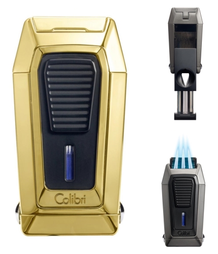 Artikelbild des Artikels “* COLIBRI Cigarrenfeuerzeug Quantum gold-schwarz 3er-Jet-Flamme Zigarrencutter Kerbschnitt “