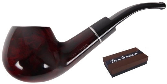 Pfeife DON GUSTAVO C gebogen rot-schwarz Chromring Bruyèreholz 
