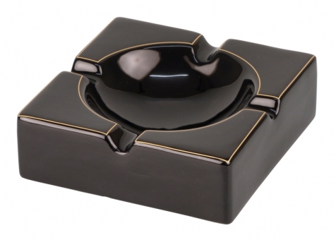 Keramik Zigarrenascher 4 Ablagen schwarz glänzend Goldrand 