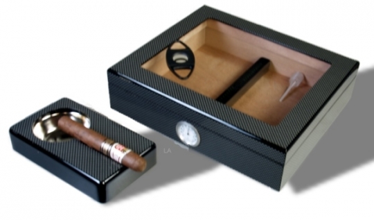 Kristallglas Carbon Finish Humidor-Set V-240 