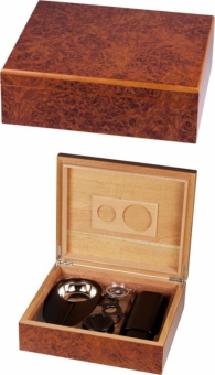 Humidor-Set Wurzelholz V-300 Polymerbefeuchter 30 Zigarren 