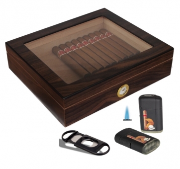Humidorset Wood-Editon Sichtfenster Polymerbefeuchter 