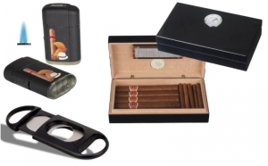 Artikelbild 1 des Artikels “Set Mini Humidor Pianolack schwarz Feuerzeug Cutter “