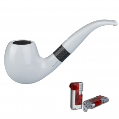 Vauen Pfeife Edison 104 Weißpunktedition + Necuma Pfeifenfeuerzeug 