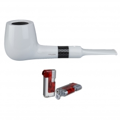 Vauen Pfeife * Edison 175 Weißpunktedition + Necuma Pfeifenfeuerzeug 