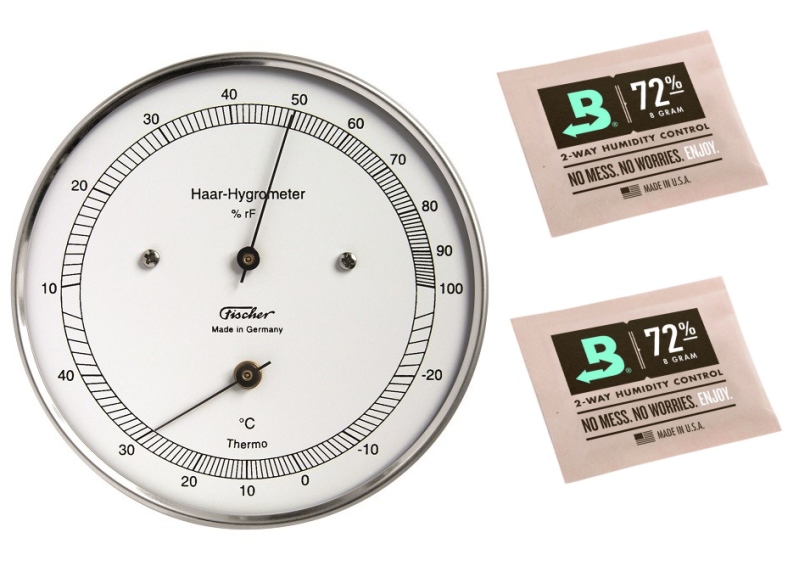 Humidor Import Fischer HaarHygrometer mit Thermometer Made in Germany und 2 Stk Calibration