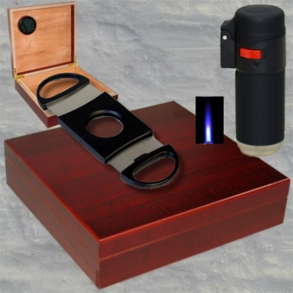 Humidor Import | Humidor-Einsteiger-Set Cherry-Finish Polymerbefeuchter